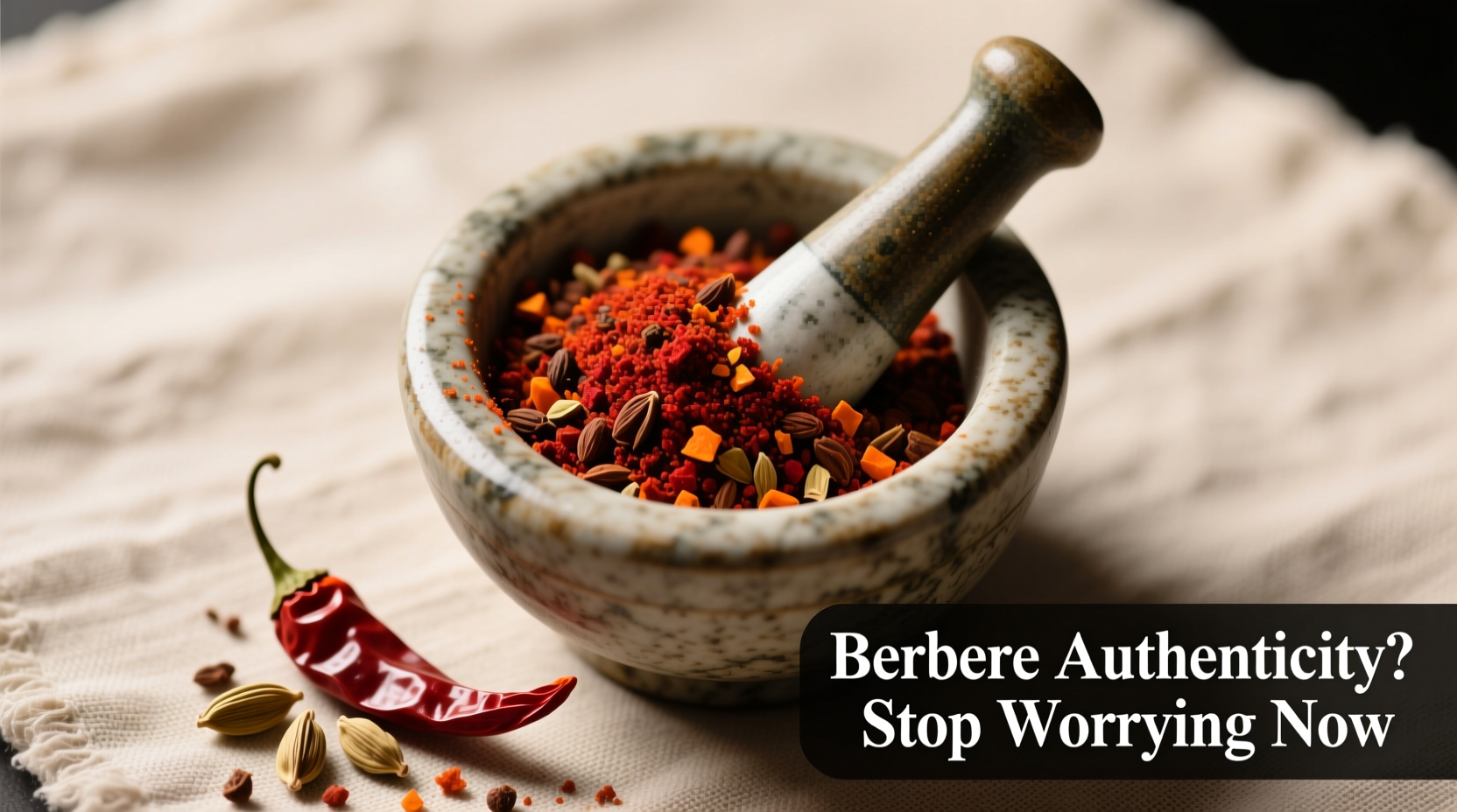 Close-up of vibrant red berbere spice blend in a wooden bowl, showing its fine texture and deep color