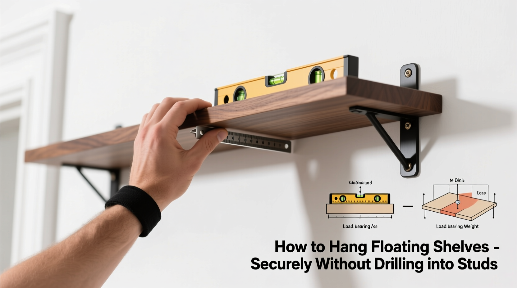 how to hang floating shelves securely without drilling into studs