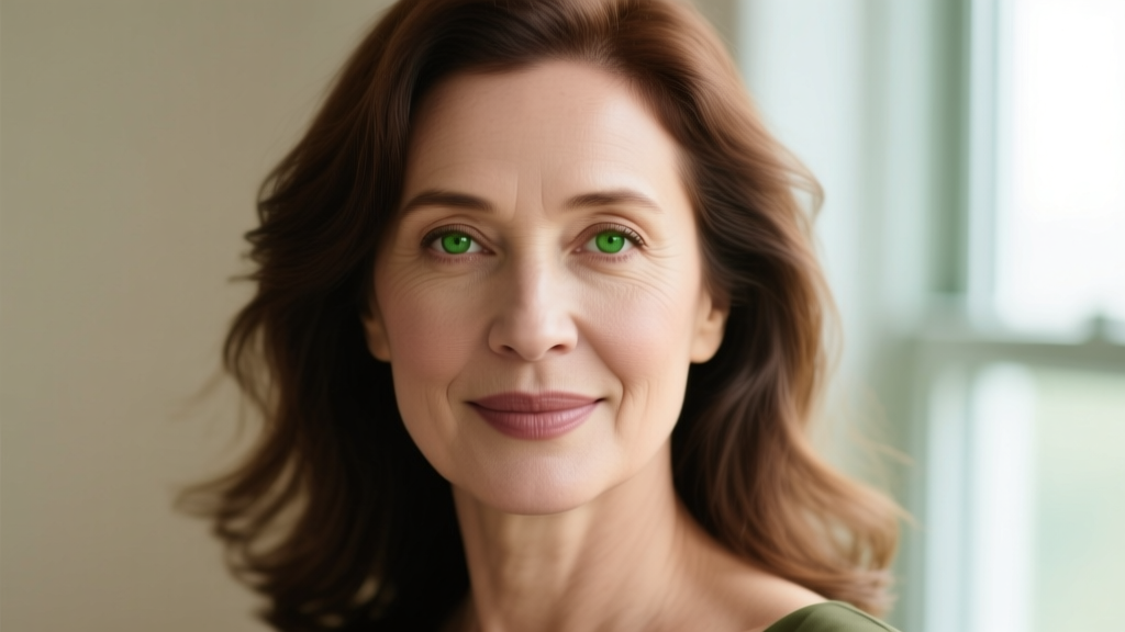 Close-up of a woman's ear wearing a delicate 14k yellow gold bezel-set emerald birthstone stud earring, soft natural lighting.