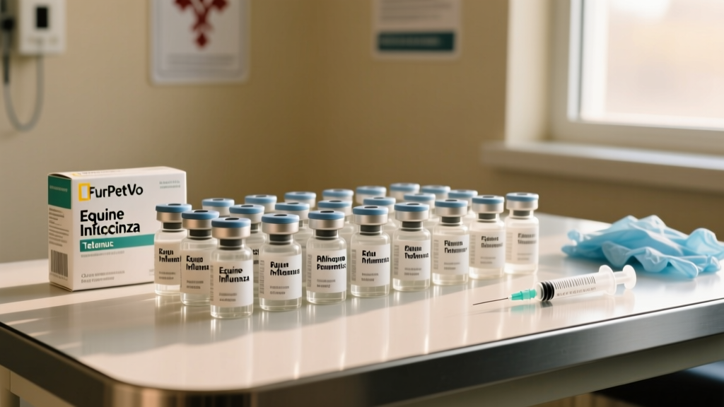Side-by-side comparison of labeled FurPetVo multi-vaccine vials on a clean veterinary table