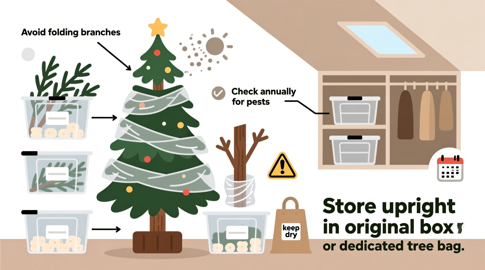 how to store artificial christmas trees to prevent dust and damage over time