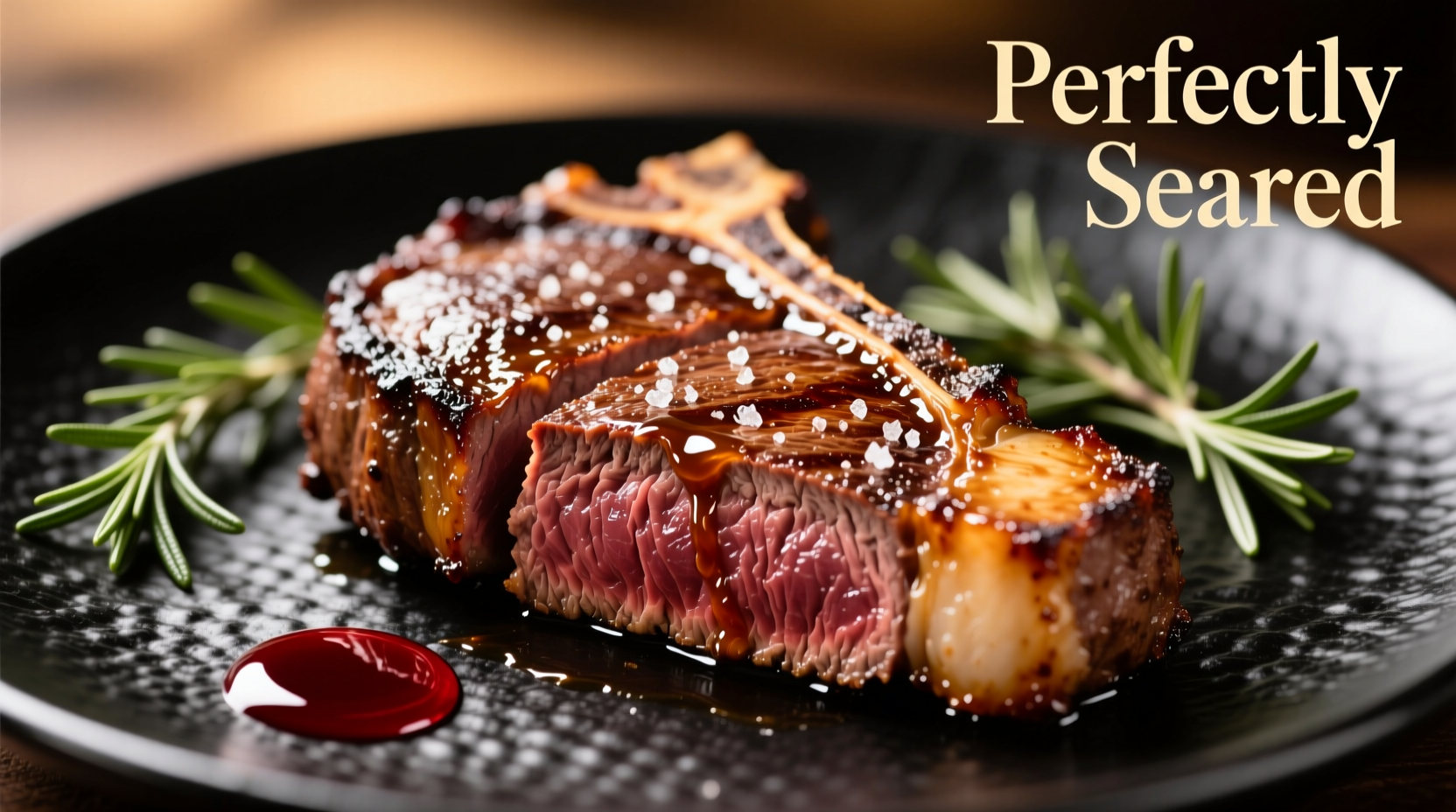 Perfectly seared ribeye steak with crust