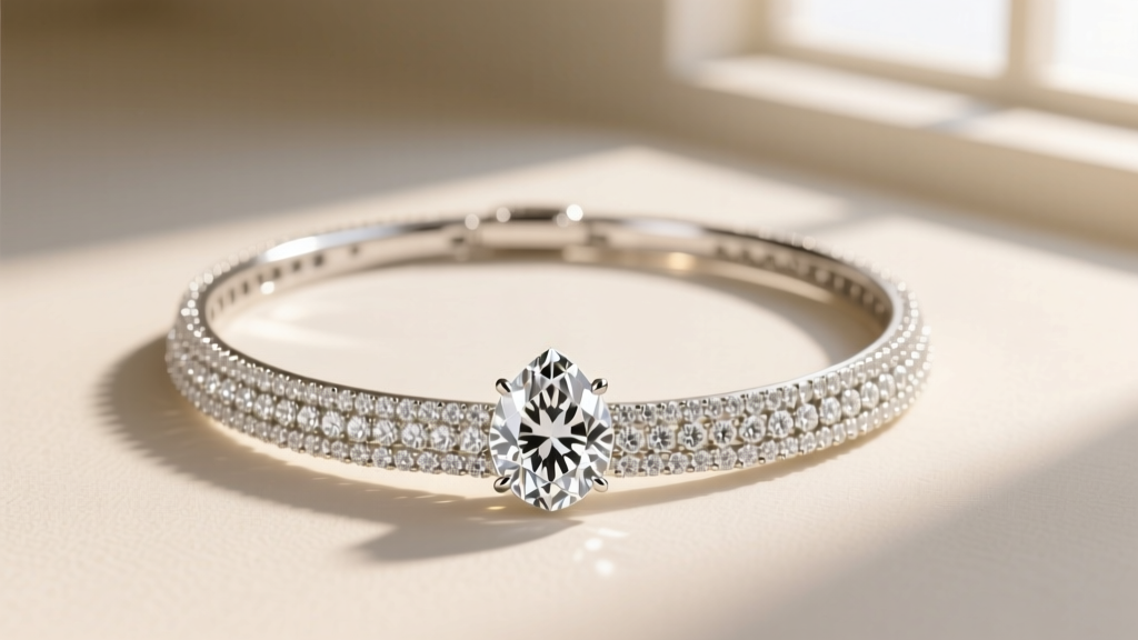 Platinum high jewelry collar necklace featuring a 50-carat D-flawless pear diamond surrounded by micro-pavé under gallery lighting.