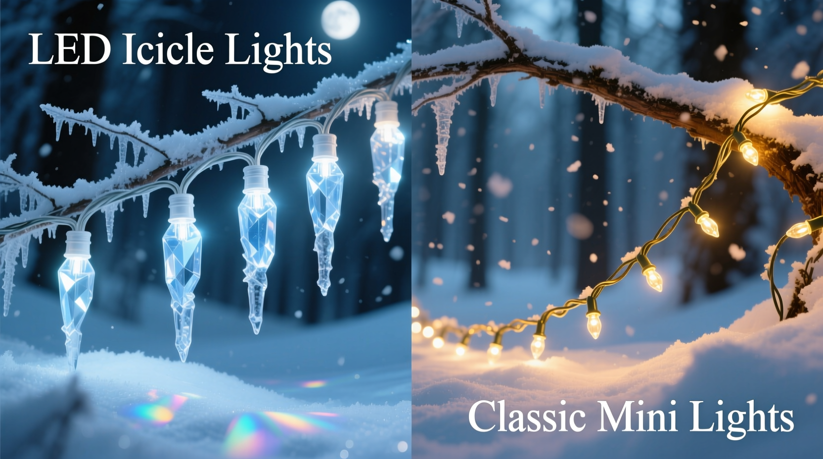 led icicle lights vs classic mini lights which mimics real ice better