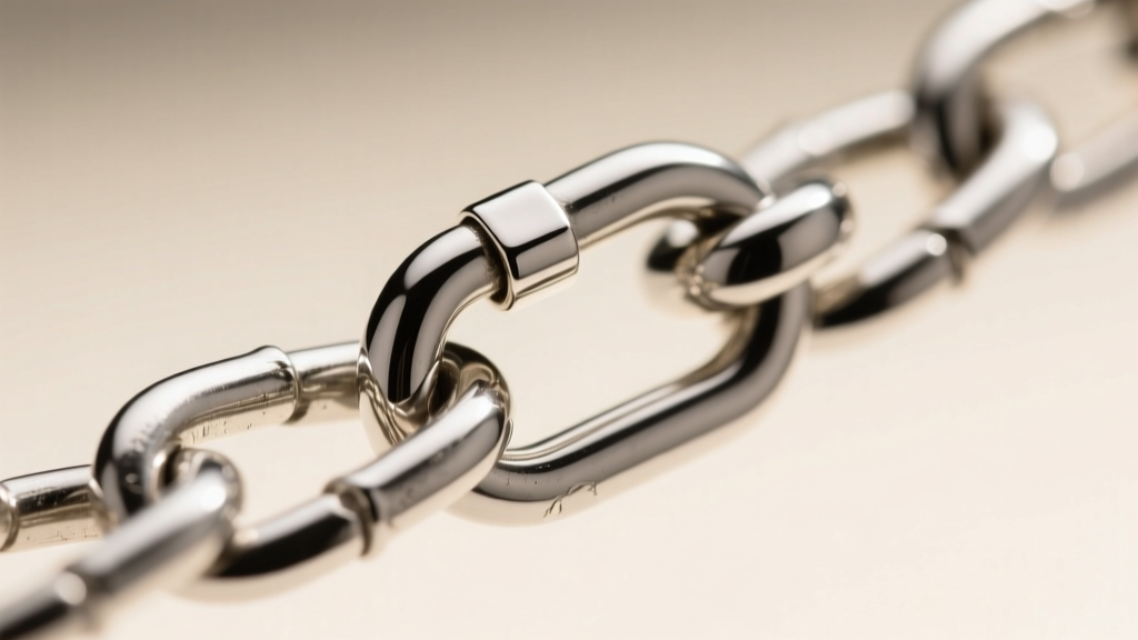 Macro shot of a 15mm sterling silver lobster clasp securely attached to a thick curb chain link under bright, focused lighting.