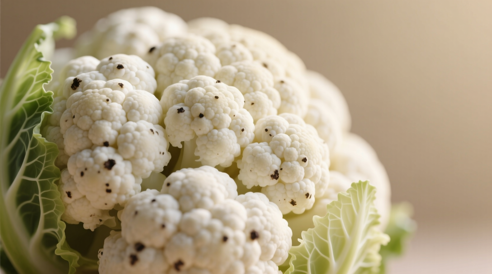 Close-up of cauliflower with minor dark spots