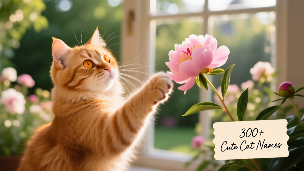 cute cat playing with flower