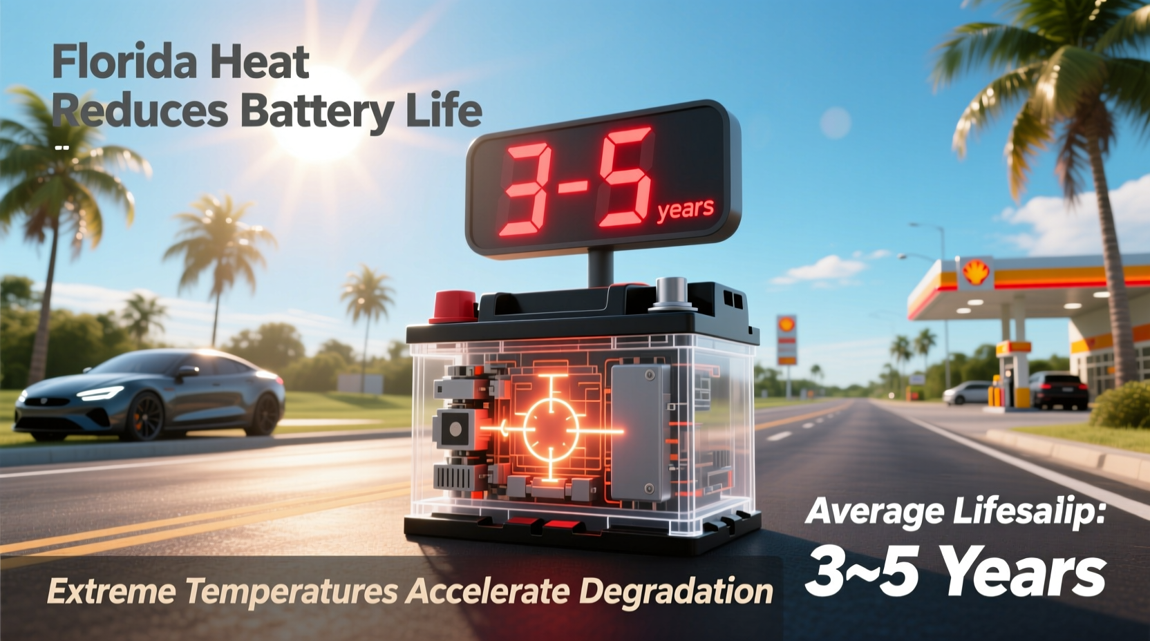 how long does a car battery last in florida