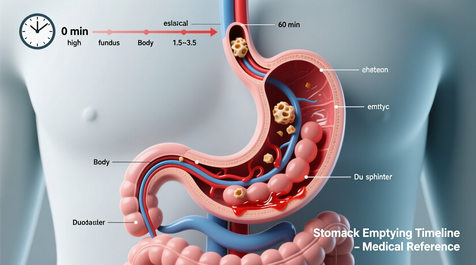 Digestive system timeline showing stomach emptying process