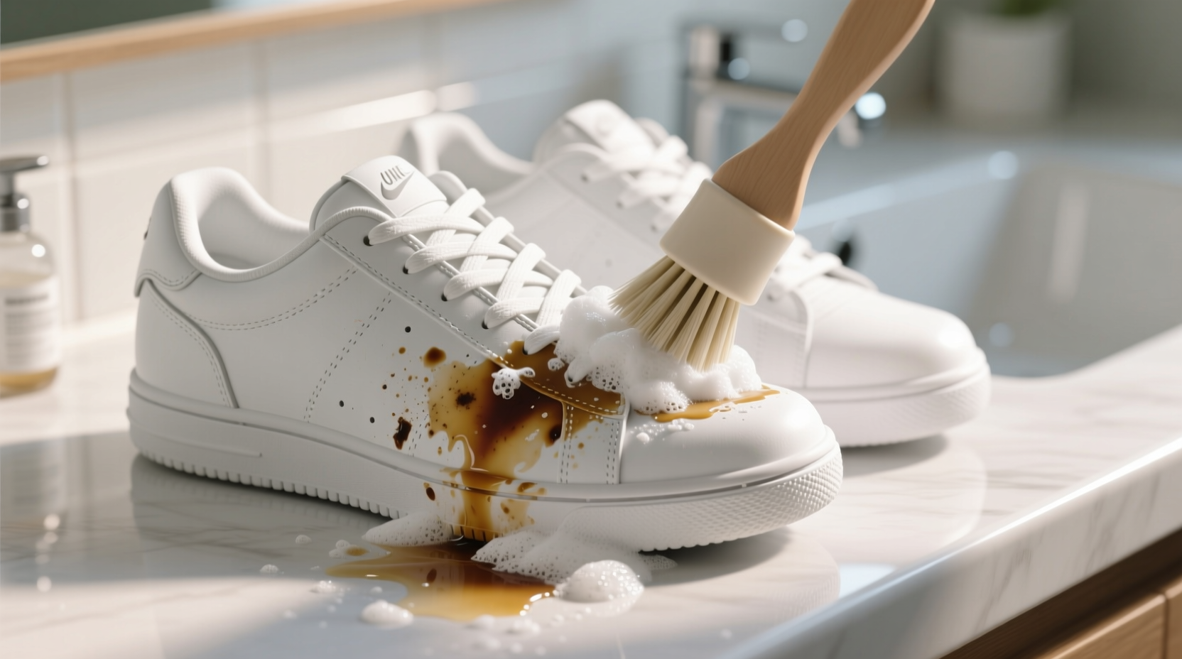 cold brew stain removal on white sneakers