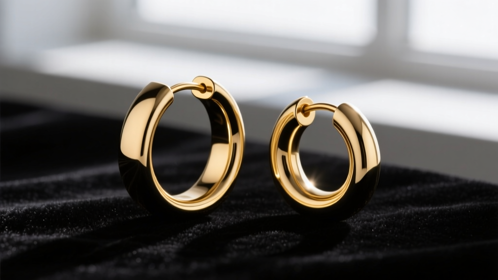 Macro photography comparing a lightweight hollow 14k gold tube hoop next to a dense solid gold huggie earring on dark velvet.