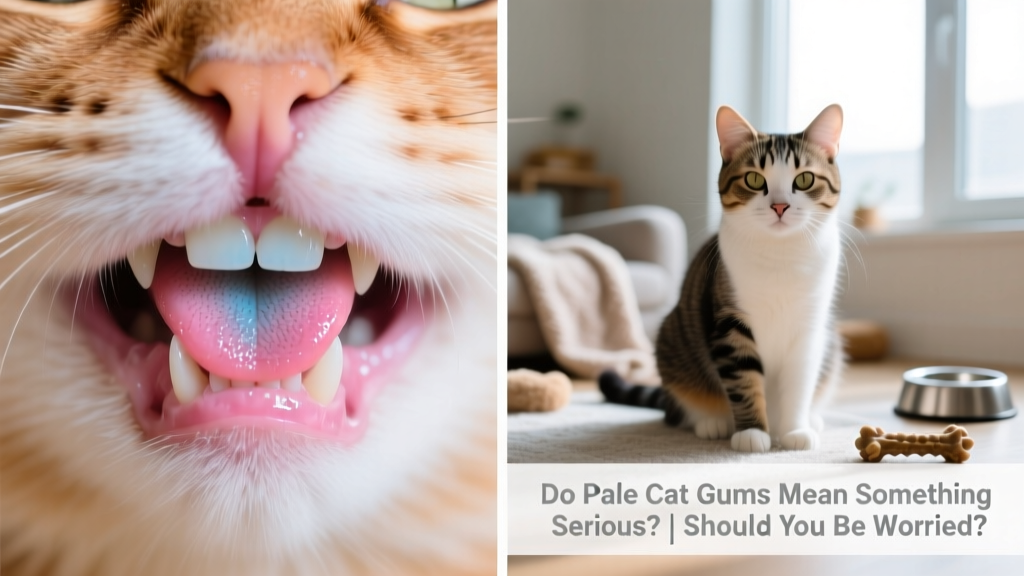 Side-by-side comparison of healthy pink cat gums versus pale or bluish gums