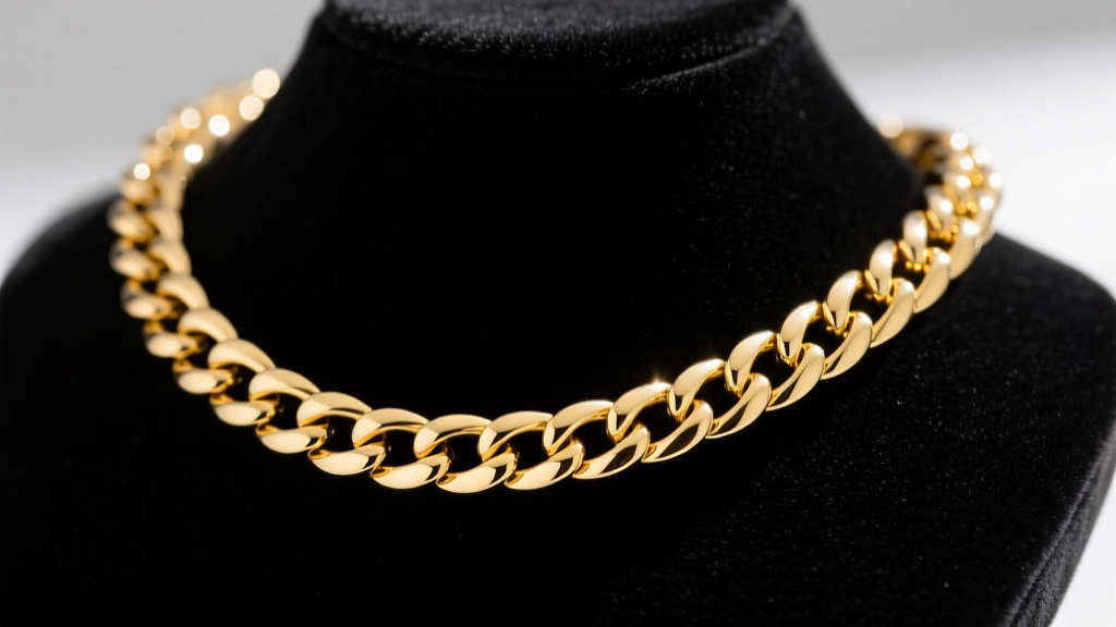 Close-up of a 20mm wide 14k yellow gold Cuban link chain on a black velvet bust, highlighting heavy interlocking links.