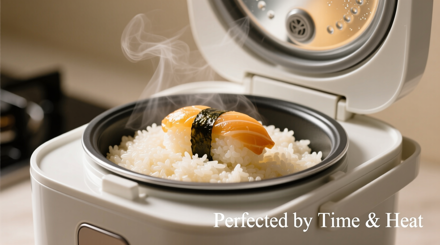 Perfectly cooked sushi rice in rice cooker