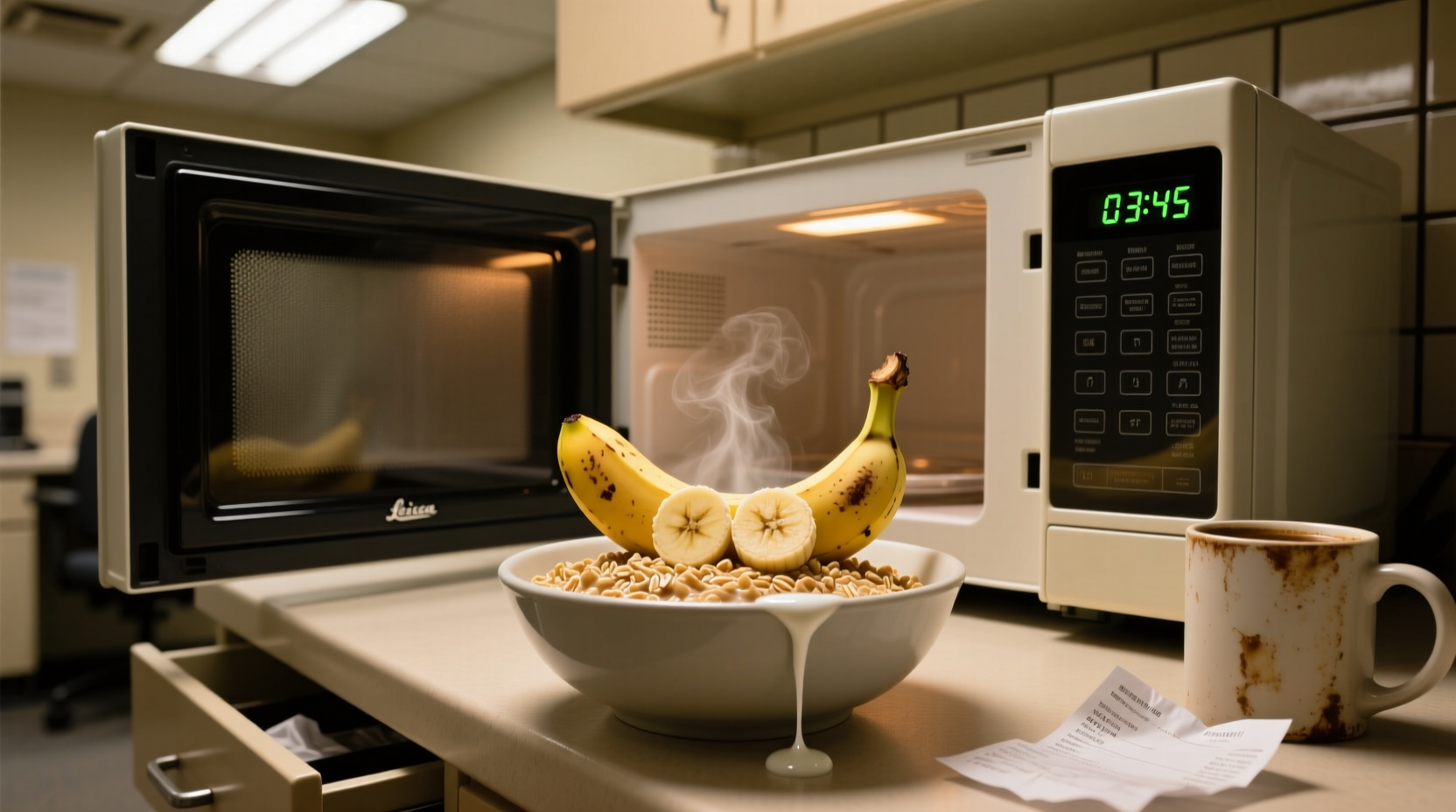 Boost Boring Office Microwave Oatmeal with Banana on Th