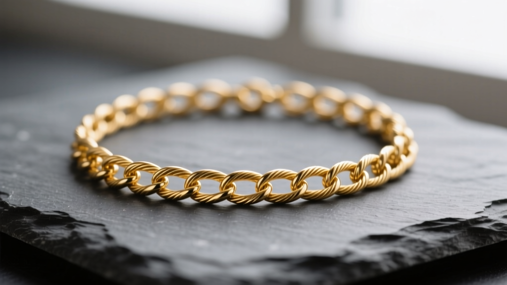 Macro shot of a 0.5mm 14k gold micro-cable chain necklace on dark slate, highlighting delicate interlocking links.