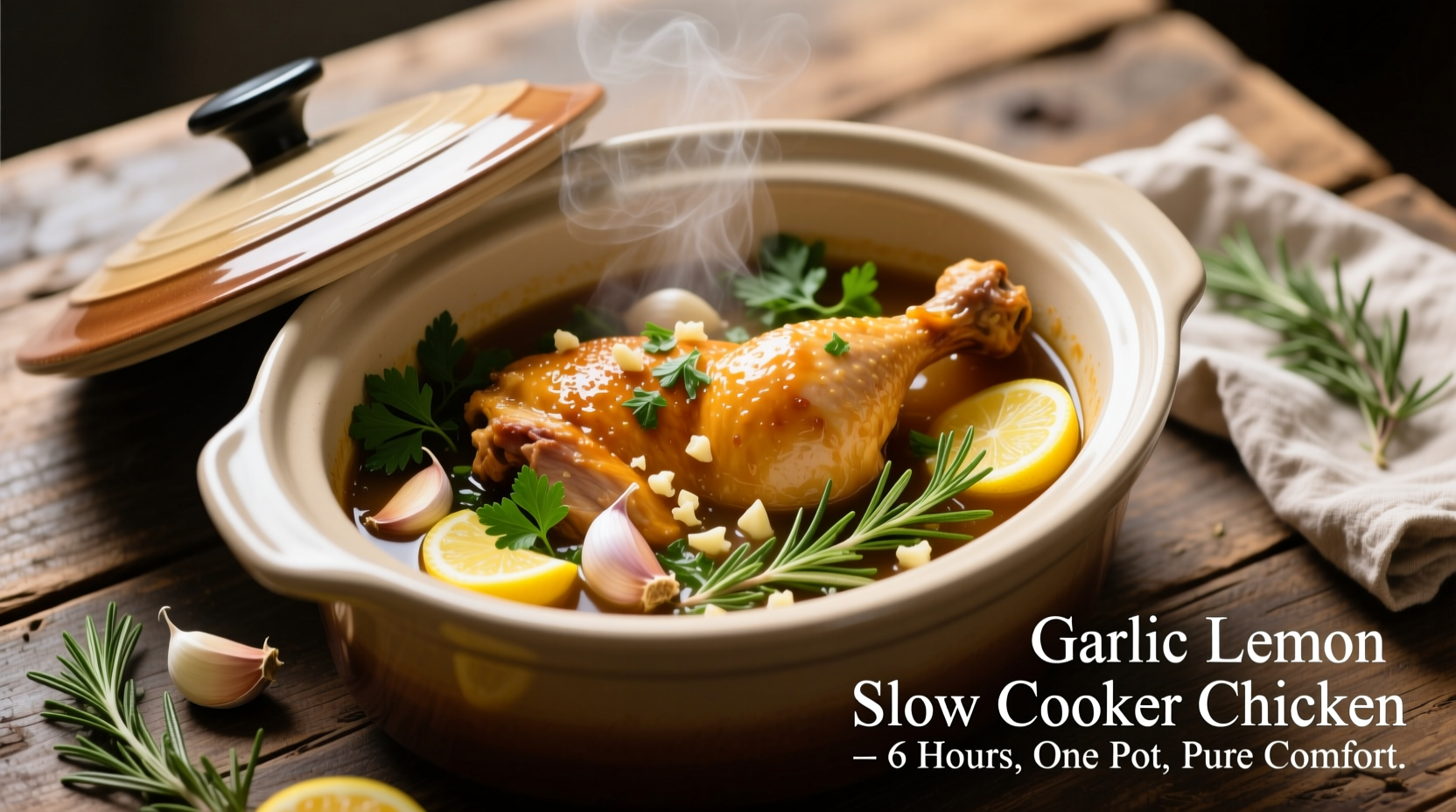 Garlic lemon slow cooker chicken with fresh herbs