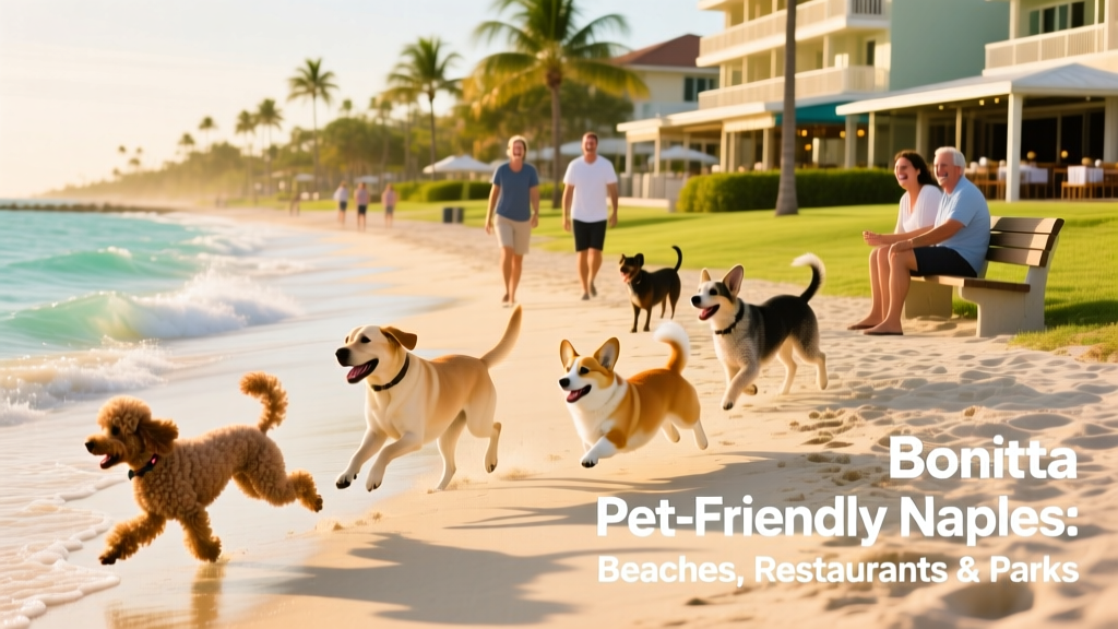 Bonita Beach Dog Park with dogs playing off-leash near the surf