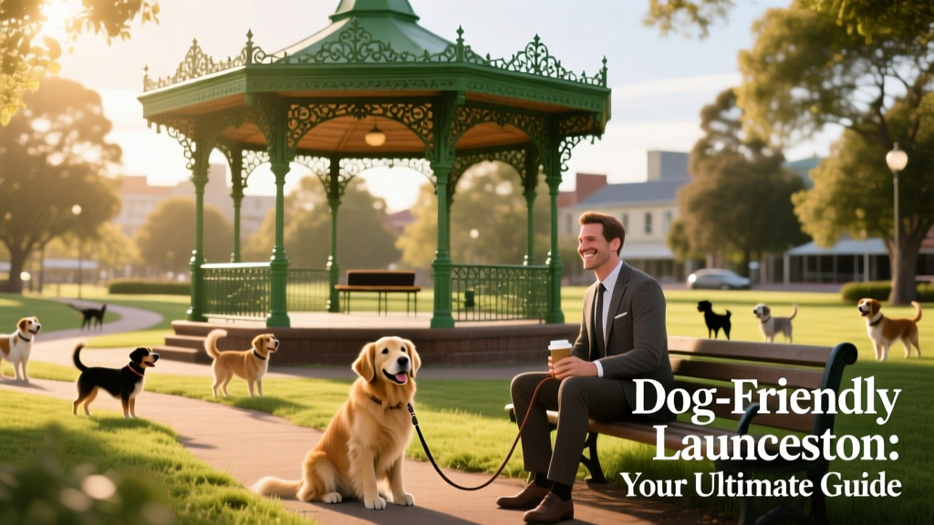 An ornate green band stand in a dog-friendly park in Launceston