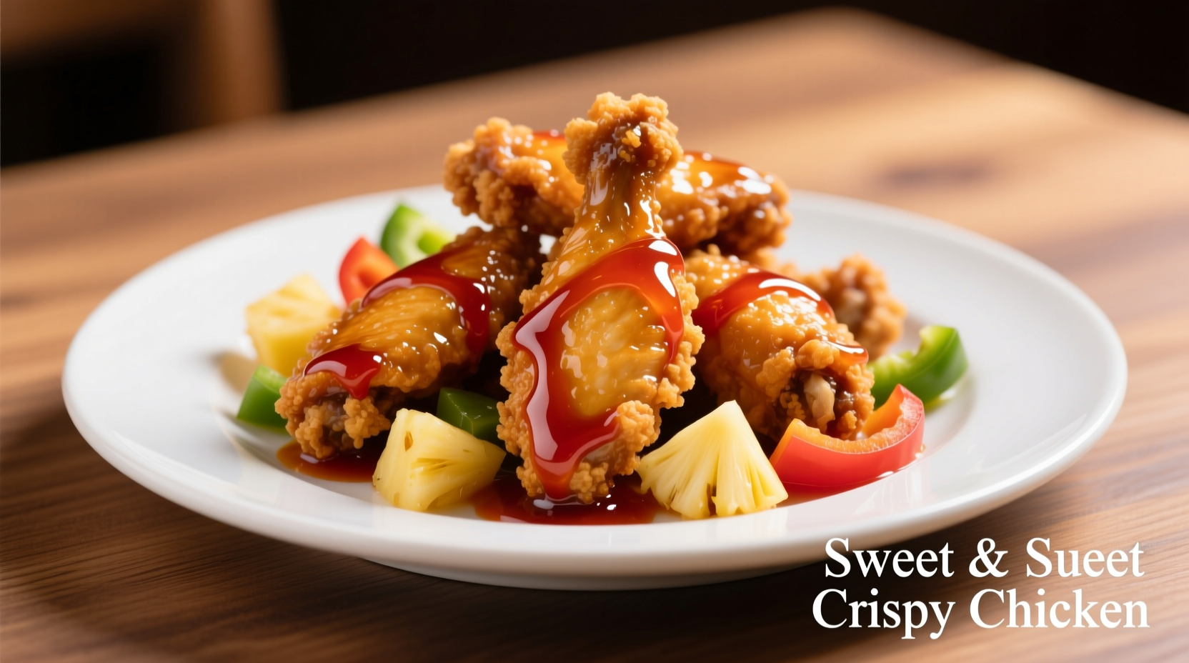 Crispy sweet and sour chicken with glossy sauce