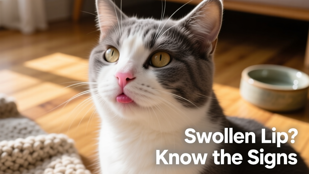 close-up of a gray and white cat's lip and pink nose