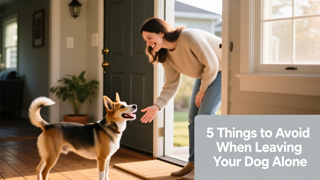 A friendly pet sitter gently greeting a happy dog at the front door