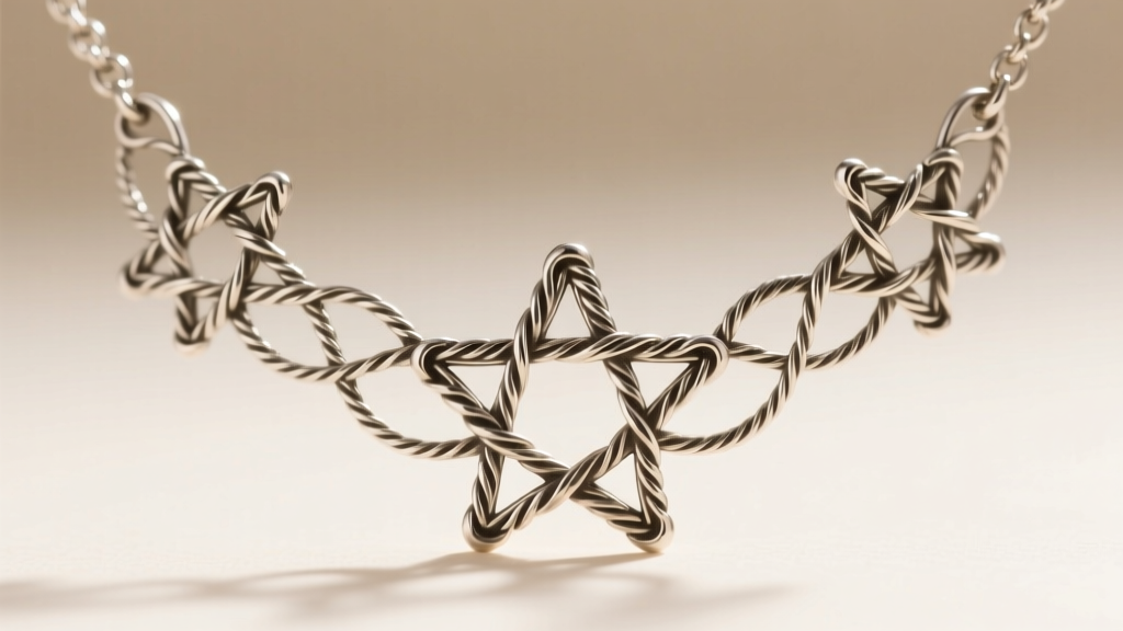 Macro shot of authentic Mardin telkari silver necklace showing hand-twisted wires forming geometric star motifs under bright lighting.