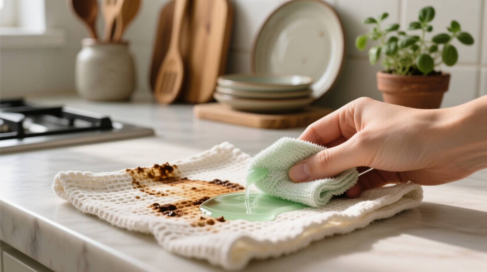 how to remove dried kombucha stains from organic cotton tea towels