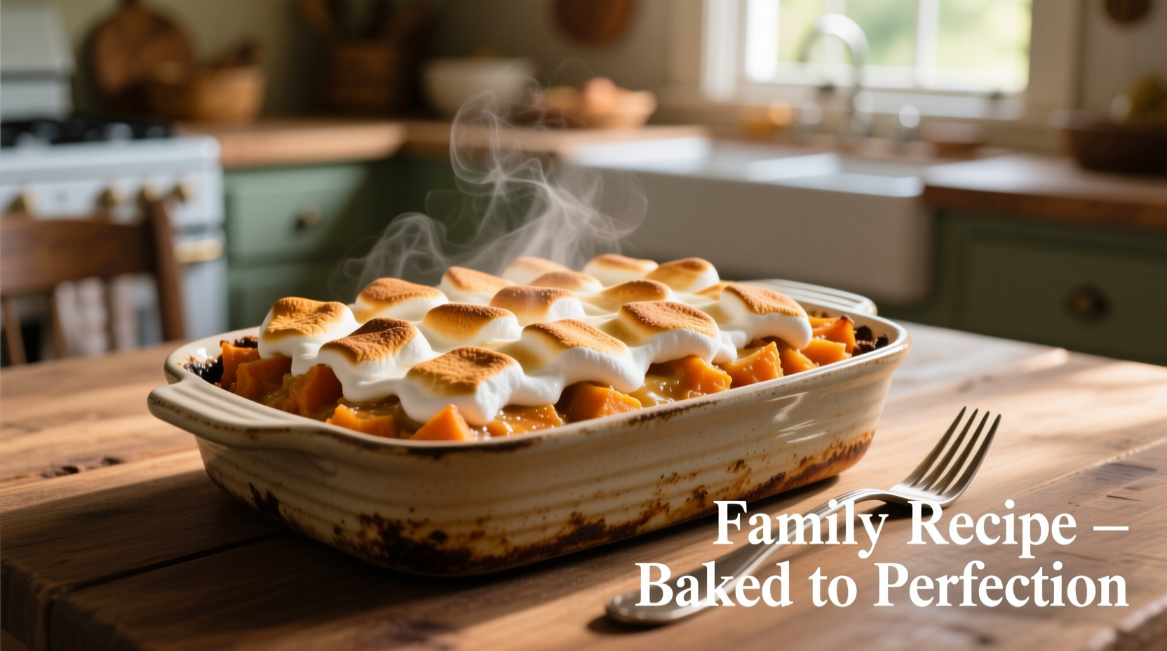 Sweet potato casserole prepared in baking dish with topping added
