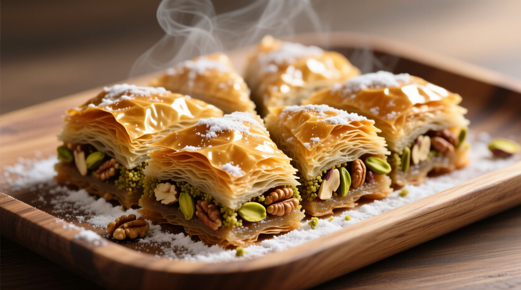 Perfectly layered baklava with golden phyllo and nut filling