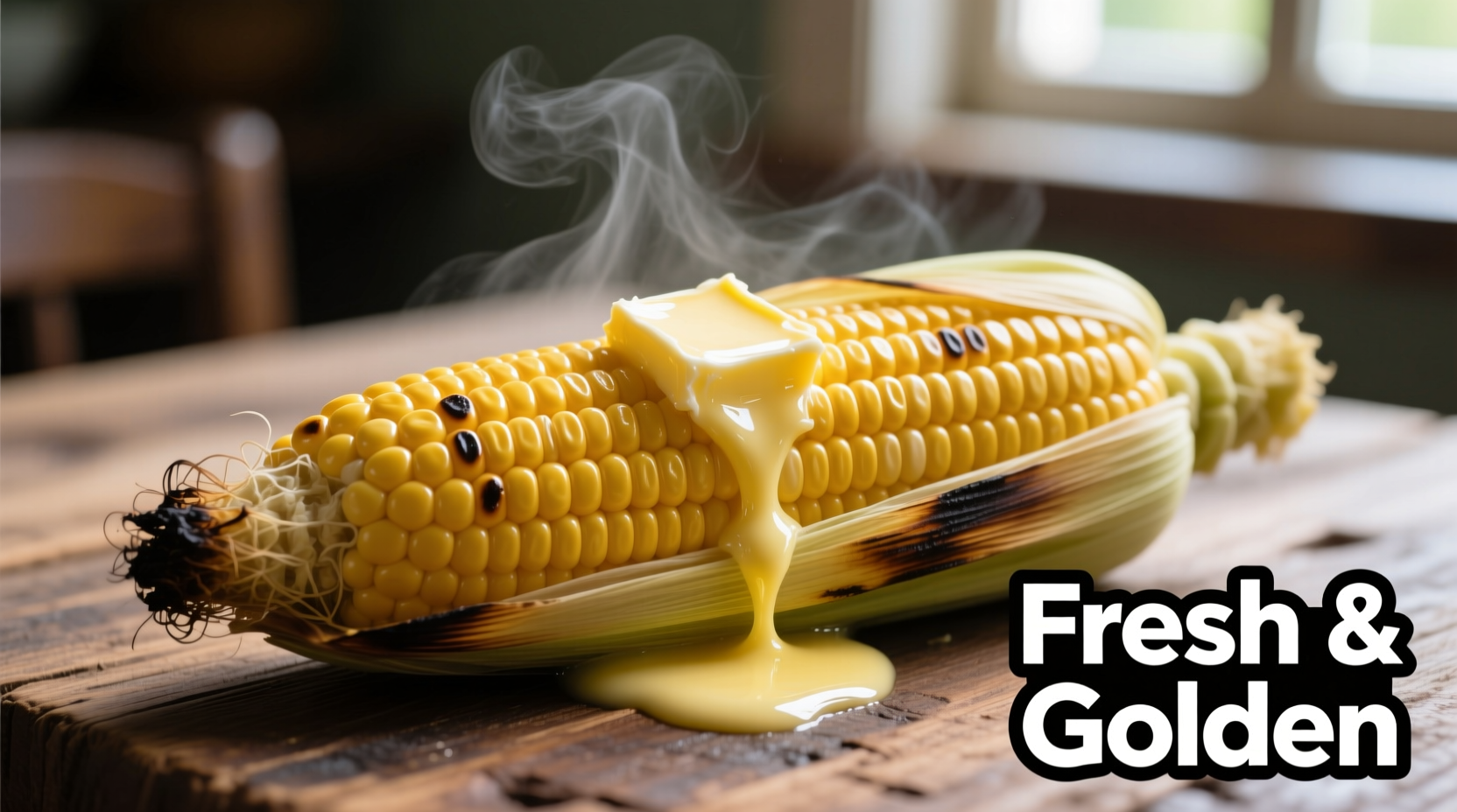 Freshly boiled corn on cob with butter