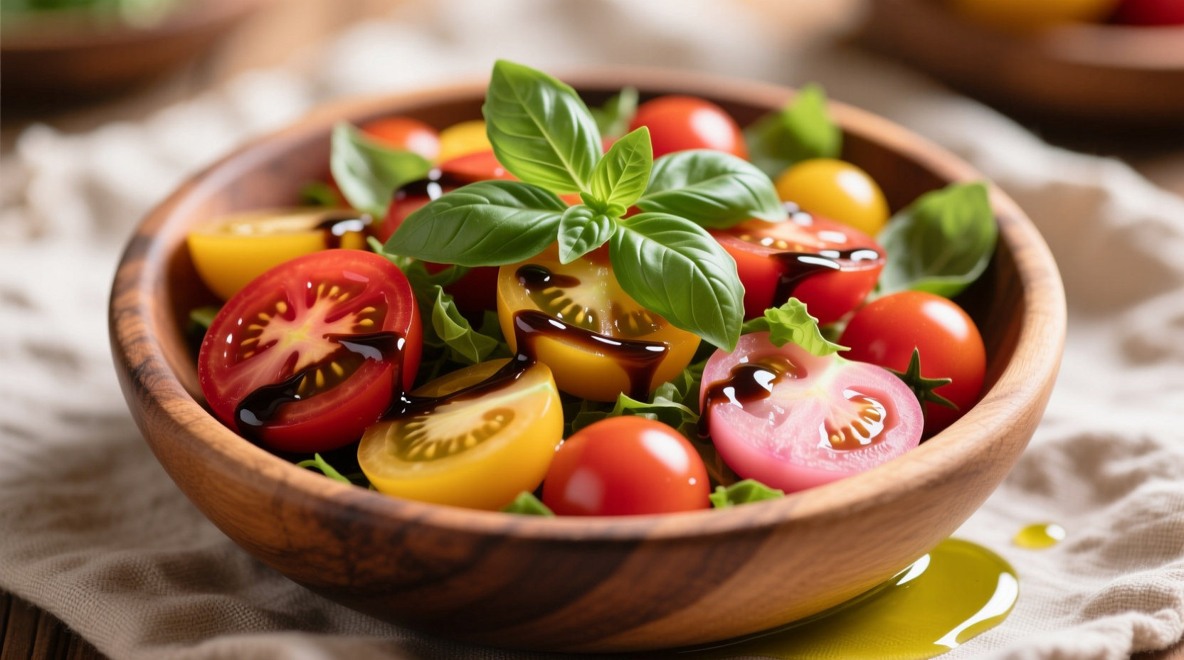 Fresh balsamic tomato salad with basil garnish
