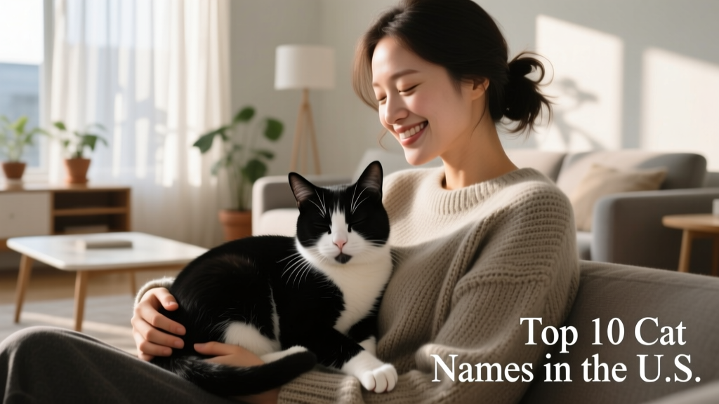 A black and white cat curled up in a person's lap, looking content