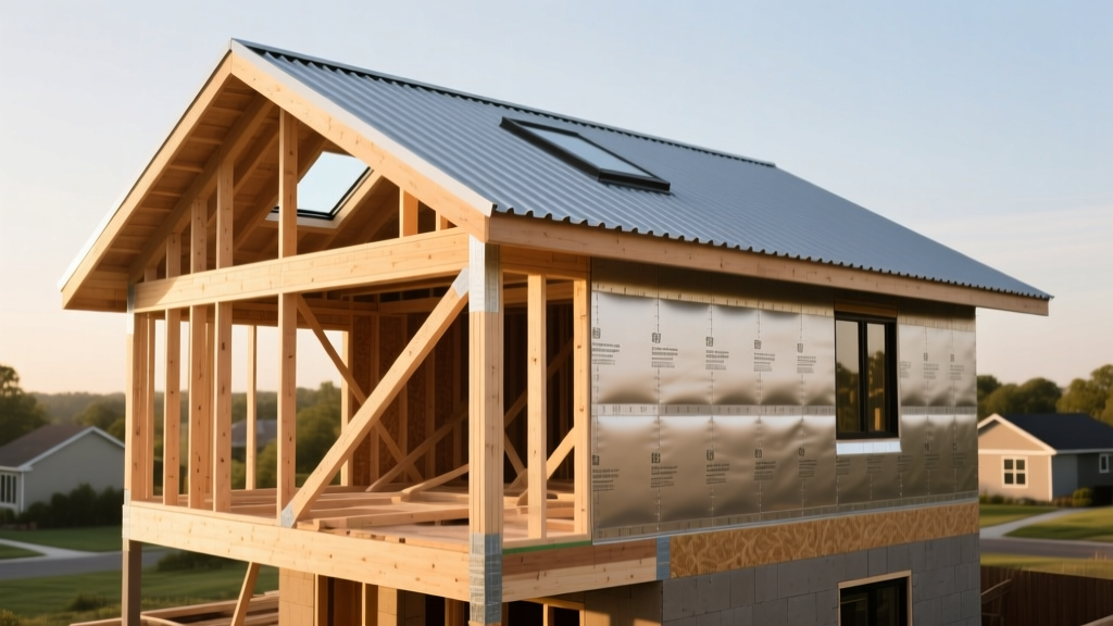Sustainable second-story addition featuring cross-laminated timber framing and structural insulated panels being assembled under a metal roof