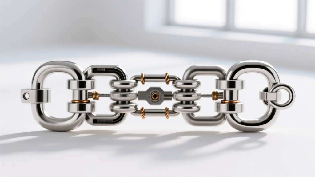 Technical exploded diagram of a platinum five-strand barrel clasp showing internal bayonet fittings and soldered jump rings