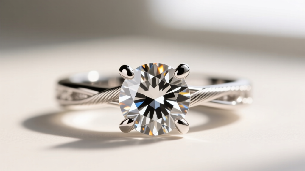 Extreme macro of a four-prong platinum setting holding a round diamond, revealing precise gallery wire and polished prong tips.
