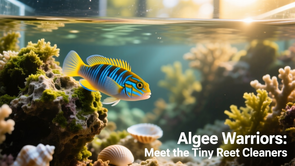 A colorful combtooth blenny clinging to live rock in a well-established reef aquarium