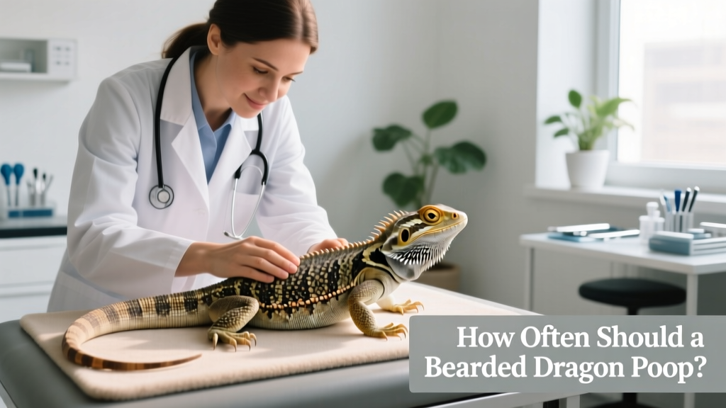 Veterinarian gently examining a bearded dragon during a wellness checkup