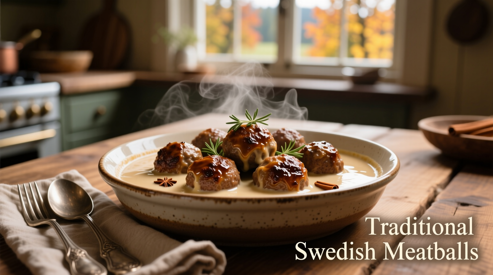 Perfectly browned Swedish meatballs in creamy gravy