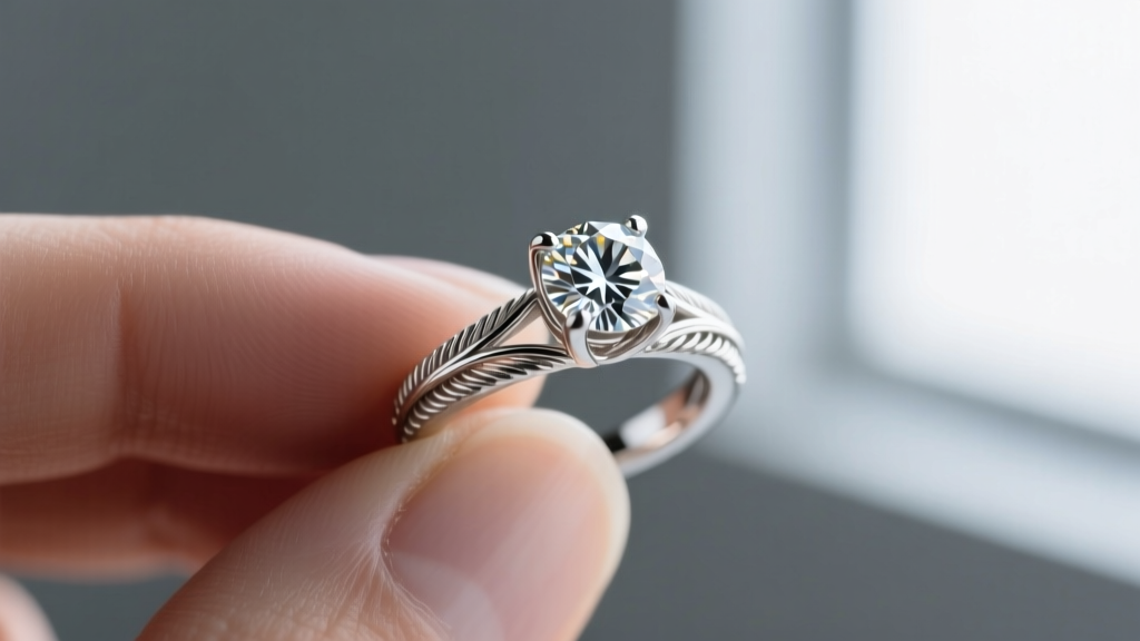 Side profile of a hand-fabricated platinum prong setting securing a brilliant-cut diamond, showcasing precise gallery wire details.