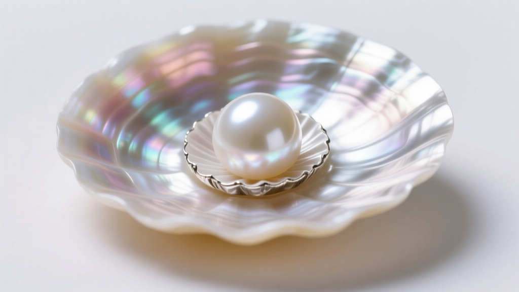 Cross-section of a saltwater pearl showing thick iridescent nacre layers tightly wrapping a central round shell bead nucleus.