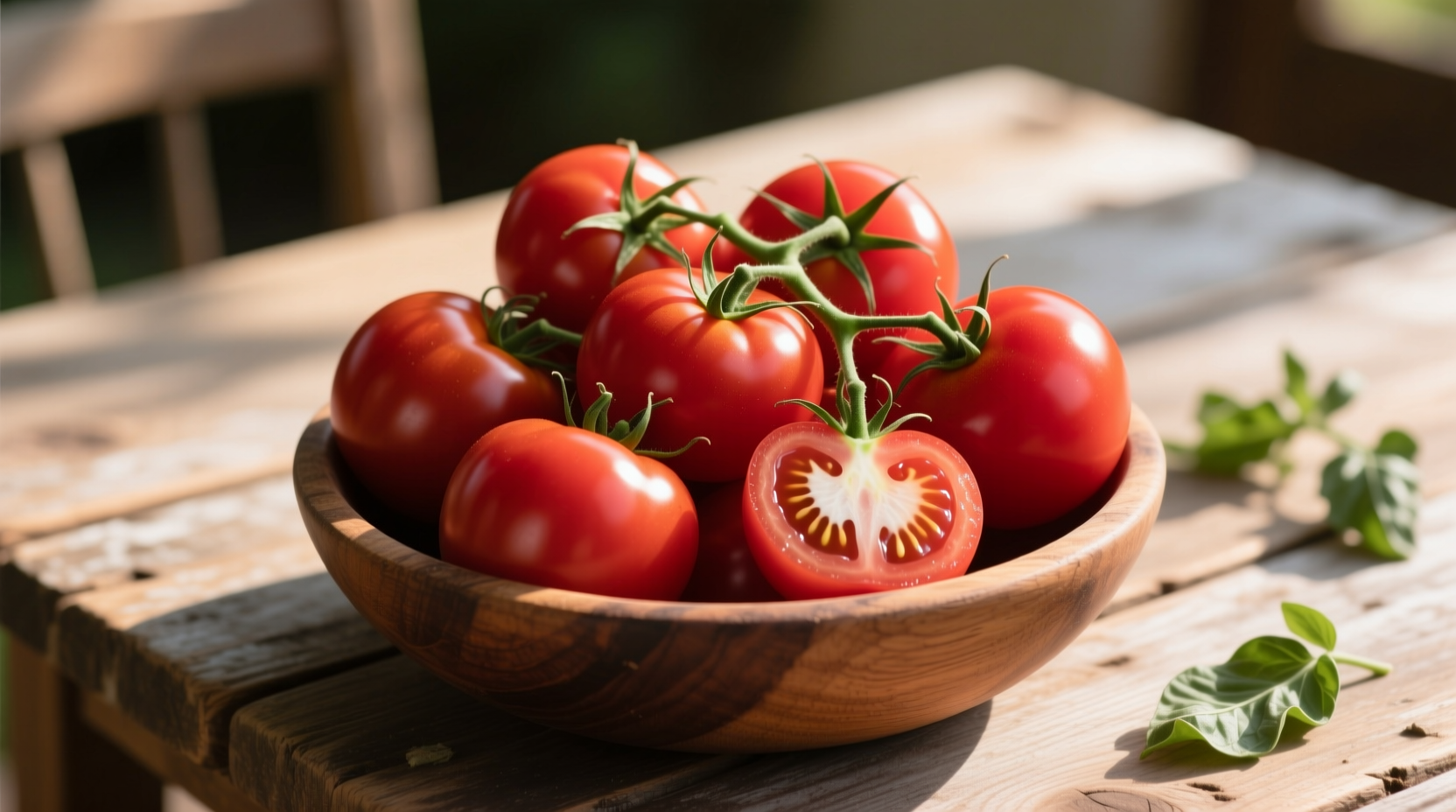 Fresh San Marzano tomatoes in wooden bowl