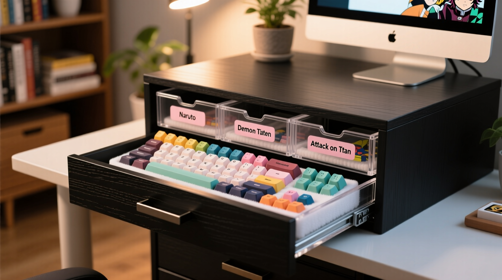 how to organize anime keycap sets in drawer inserts