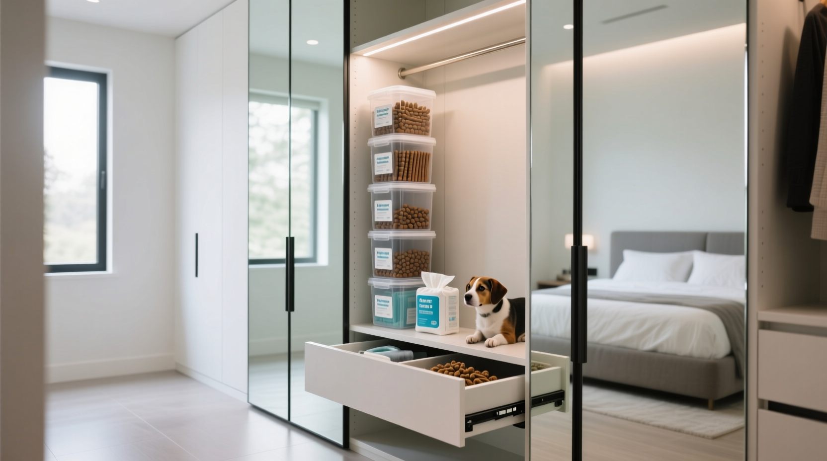closet organization tips hide pet supplies behind mirrors