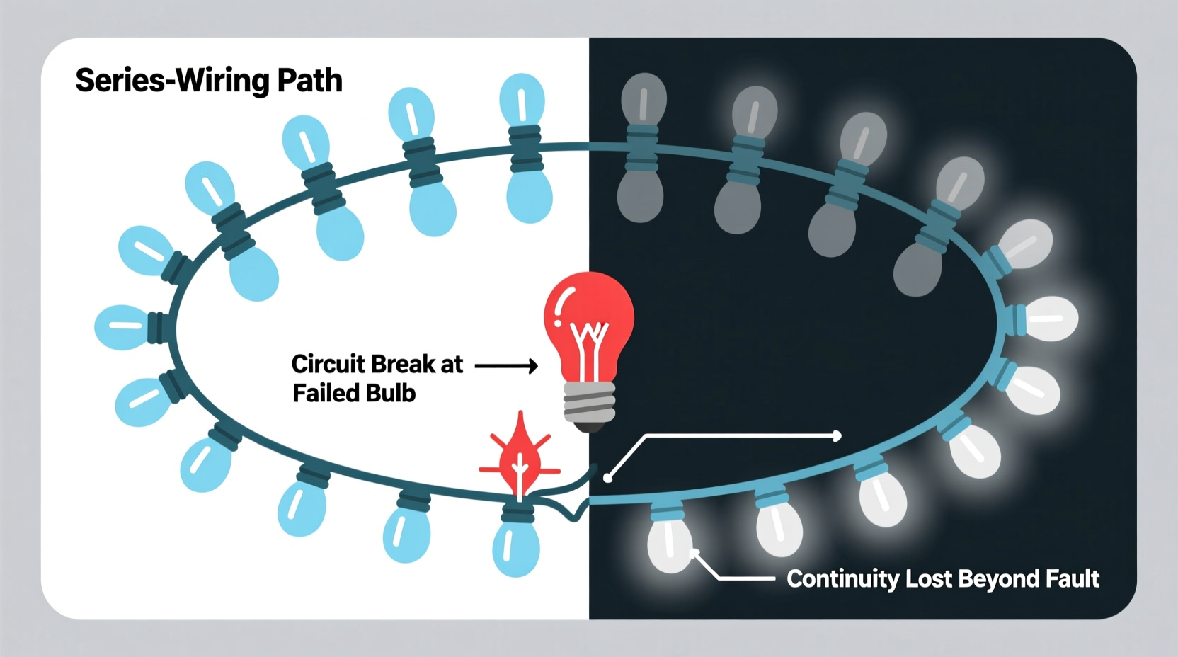 why does half my string light go out when one bulb fails series wiring