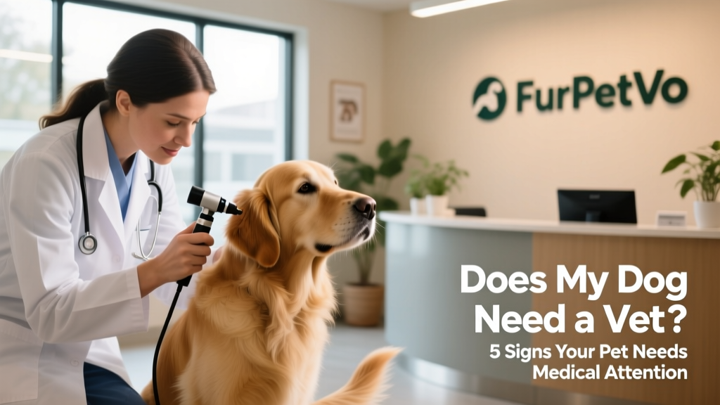 Veterinarian gently examining a dog's ear with an otoscope during a routine checkup at FurPetVo