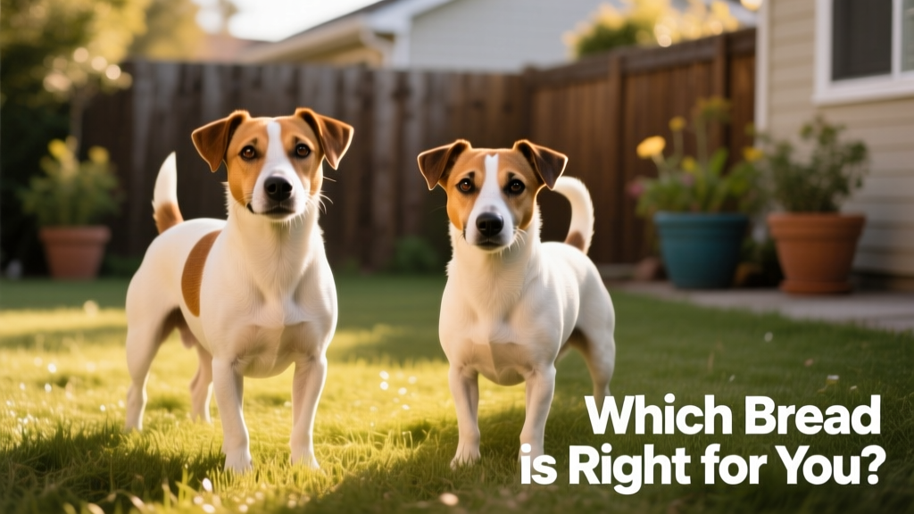 Side-by-side comparison of a Rat Terrier and a Jack Russell Terrier standing on grass, highlighting their similar yet distinct builds