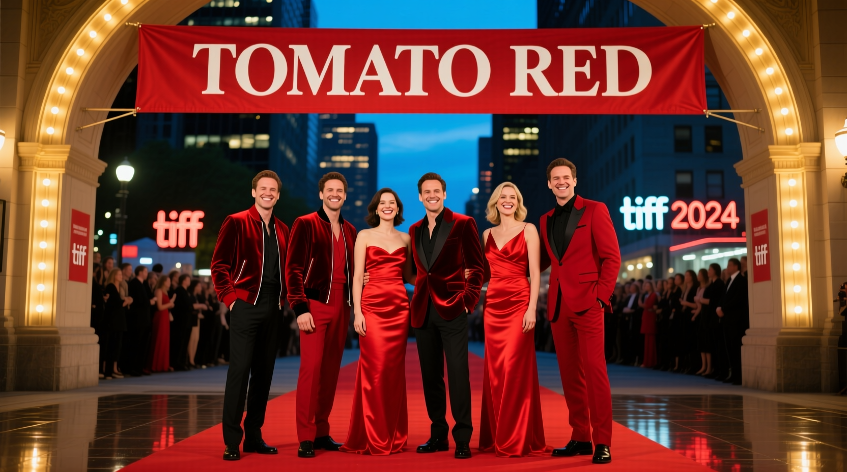 Tomato Red film cast group photo at Toronto premiere