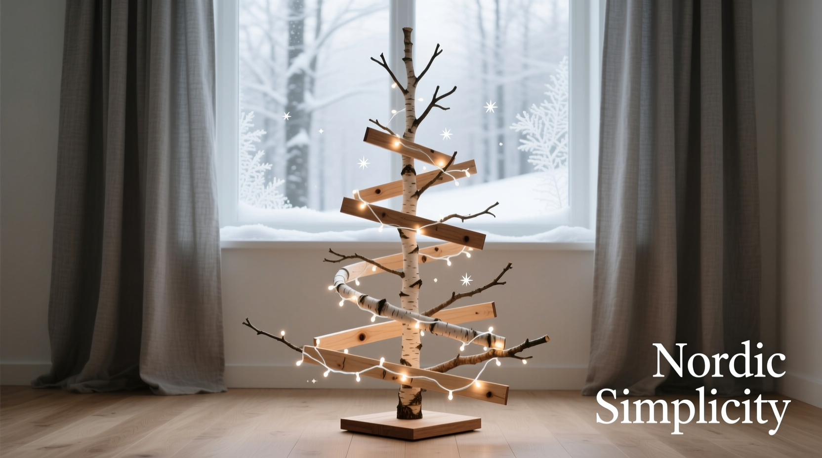 how to make a minimalist nordic style christmas tree using only wood and white lights