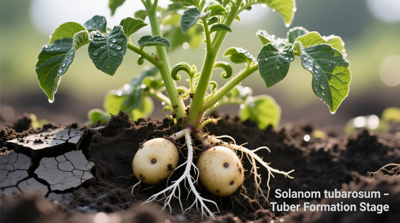 Potato plant showing tuber development
